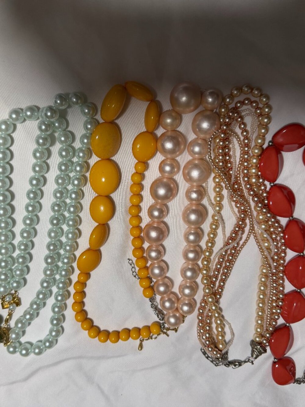 Mixed Bead Necklace Set in Yellow, Peach, Coral and Mint
